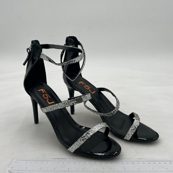 FSJ Black Rhinestone Ankle Strap Stiletto High Heel Back Zipper Sandals - Picture 1 of 7